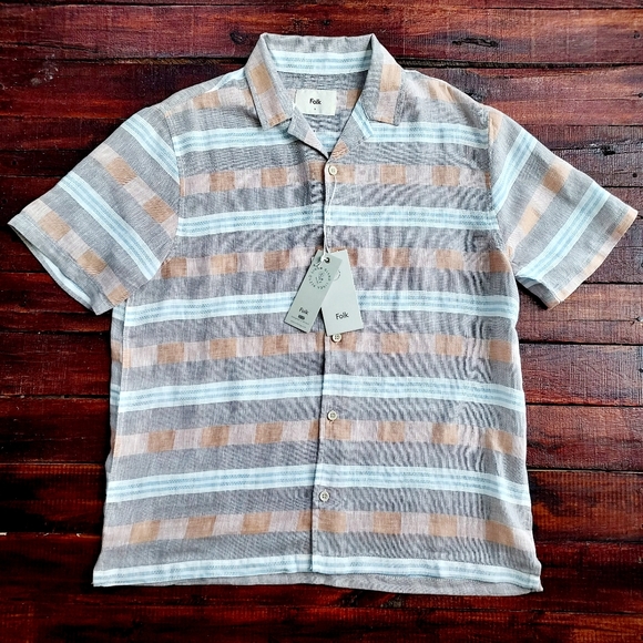 Folk Ridge Short Sleeve Linen Blend Shirt NWT Size Large Msrp $260 - Picture 1 of 8